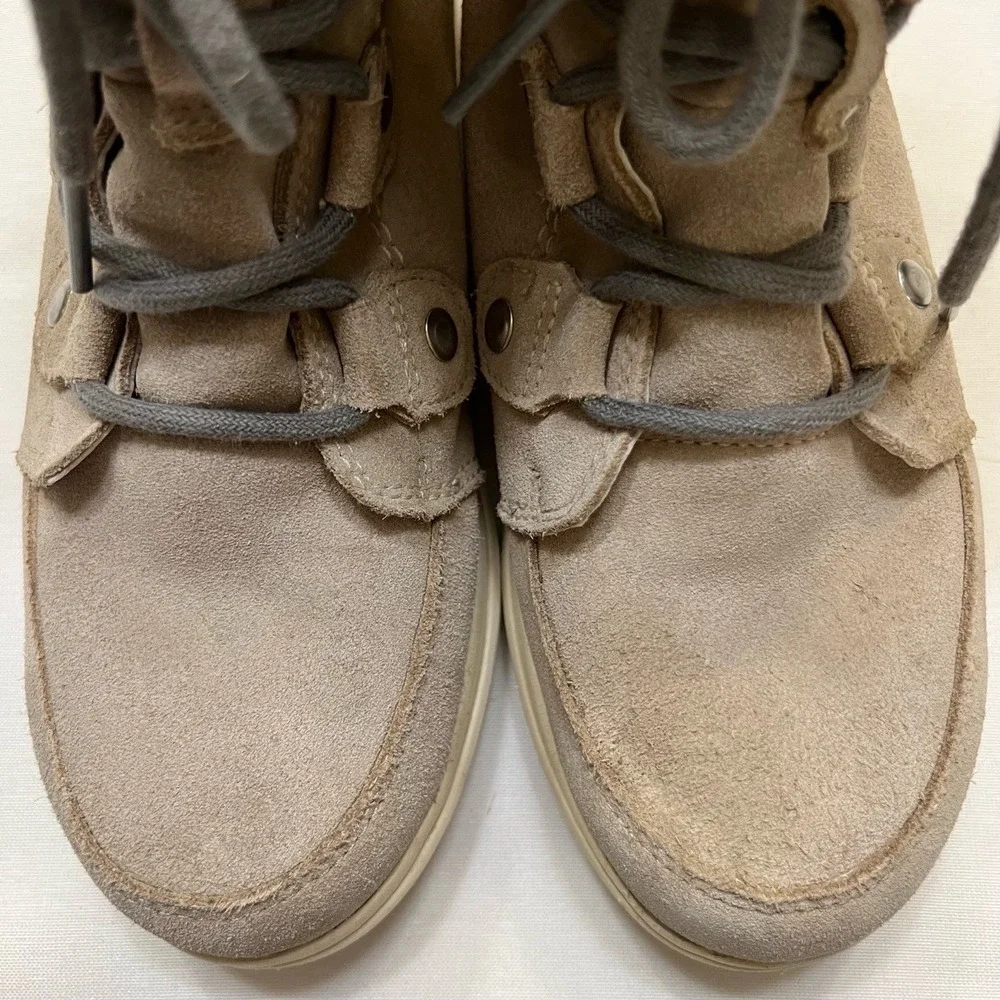 Sorel Explorer Boots Gray Suede w/ White Faux‎ Fur Size 7.5